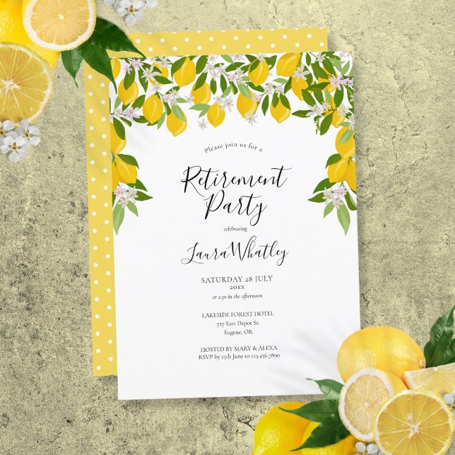 Convite Festa de Aposentadoria Floral de Verdura Flores de (Lemons Blossom Greenery Floral Retirement Party Invitation)
