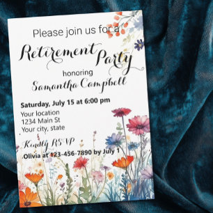 Convite Festa de Aposentadoria Floral Elegante em Aquarela