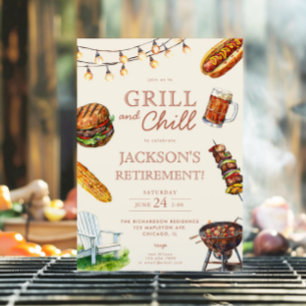 Convite Festa de aposentadoria Grill e Chill Barbeque BBQ