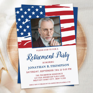 Convite Festa de Aposentadoria Militar Foto Bandeira Ameri