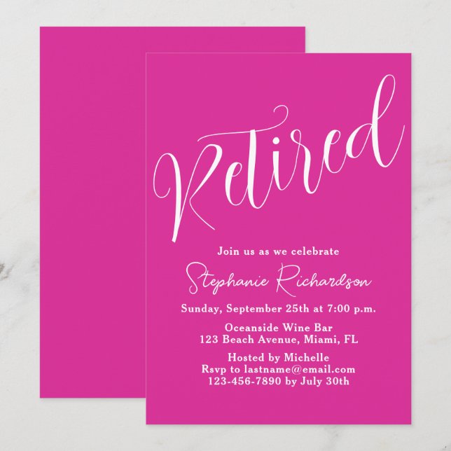 Convite Festa de Aposentadoria Rosa Moderno Simples (Frente/Verso)