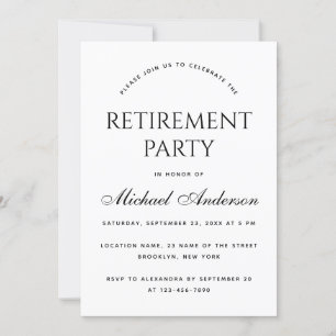 Convite Festa de Aposentadoria Simples Preto e Branco Mini