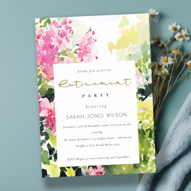 Convite Festa de Aposentadoria Tropical com Bougainvillea  (Criador carregado)