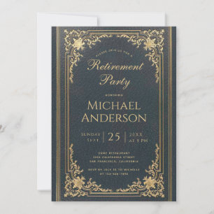 Convite Festa de Aposentadoria Vintage Azul Dourado Elegan