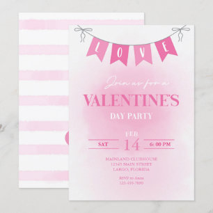 Convite Festa de Aquarela Rosa com Banner de Dia de os nam