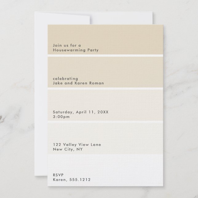Convite Festa de Aquecimento Beige Paint Chip (Frente)