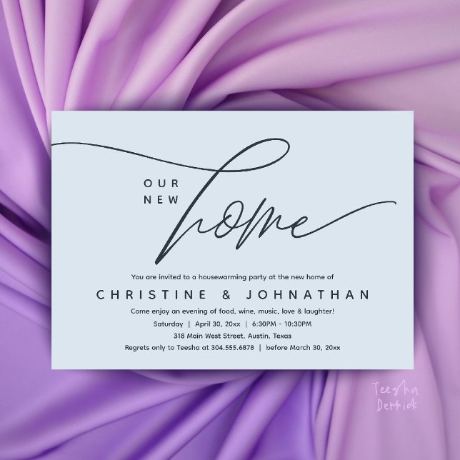 Convite Festa de Aquecimento de Casa Moderna e Elegante (Elegant Modern Our New Home Housewarming Party Invitation Card in Misty Blue)