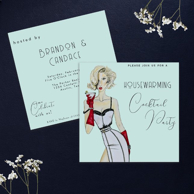 Convite Festa de Aquecimento de Casa Vintage Moderno Pin U (Criador carregado)
