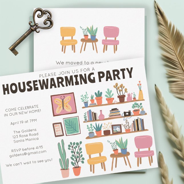 Convite Festa de Aquecimento Doméstico Convidam Prateleira (Housewarming Party Invite Cute Living Room Shelves
Invitation Card Illustration ARt)
