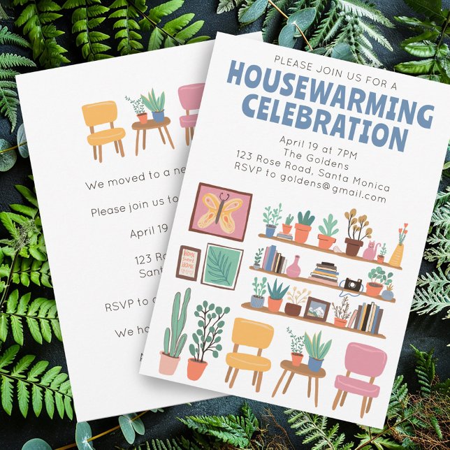 Convite Festa de Aquecimento Doméstico Convidam Prateleira (Housewarming Party Invite Cute Living Room Shelves
Custom Invitation Card)