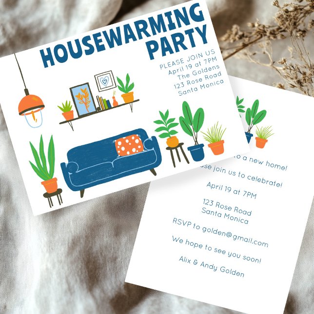 Convite Festa de Aquecimento Doméstico Convidar Sala de Vi (Housewarming Party Invite Cute Living Room Sofa CUSTOM new home party invitation
)