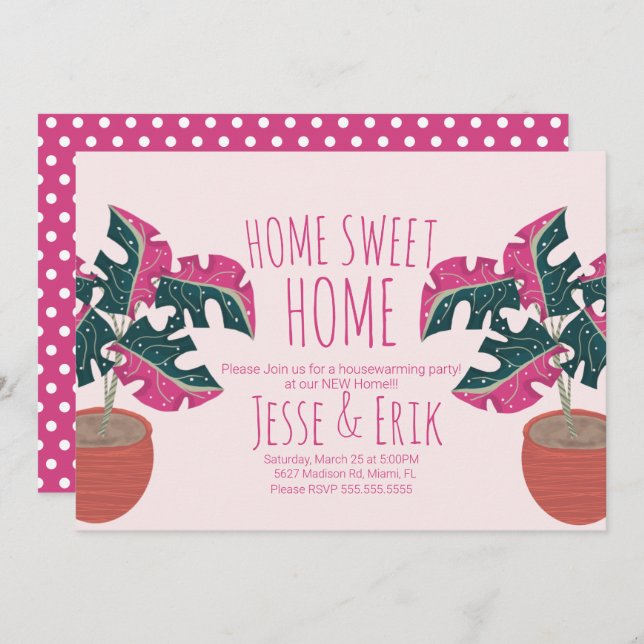 Convite Festa de Aquecimento Doméstico de Monstera Tropica (Frente/Verso)