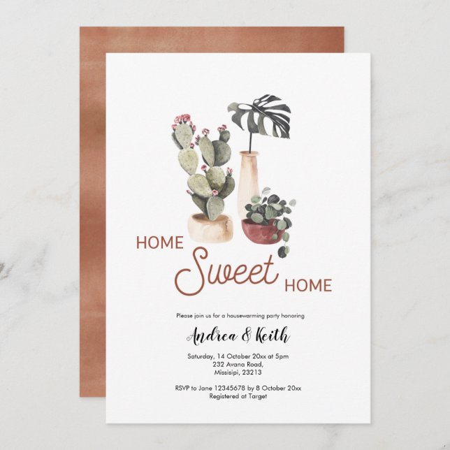 Convite Festa de Aquecimento Doméstico Suculto das Plantas (Frente/Verso)