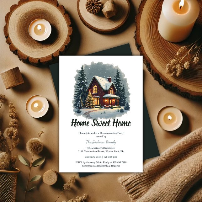 Convite Festa de Aquecimento Familiar com Água Doce Casa (Watercolor Sweet Home Christmas Housewarming Party Invitation)
