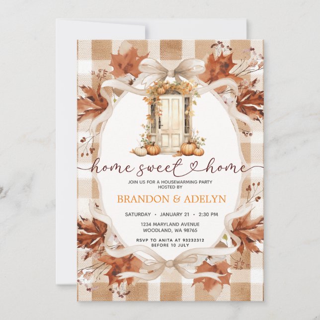 Convite Festa de aquecimento Gingham Boho Pumpkin (Frente)