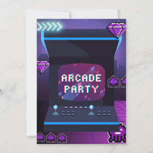Convite Festa de Arcade Neon Retro Aniversário Video Games
