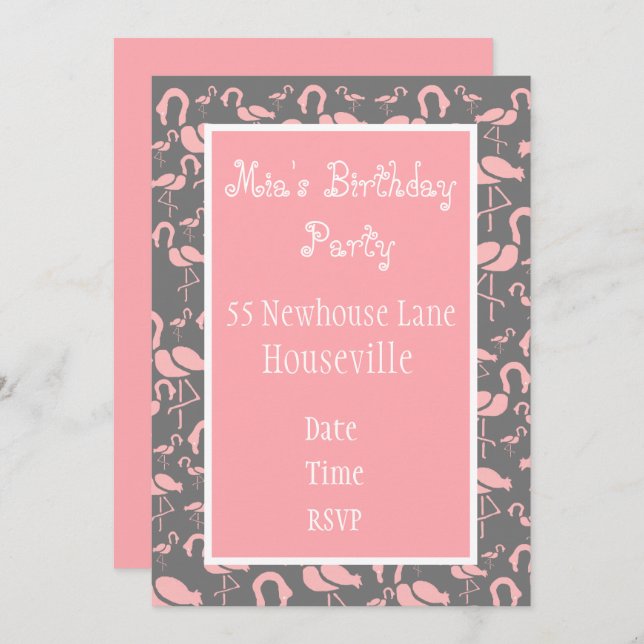 Convite Festa de Arte Flamingo, rosa-branca (Frente/Verso)