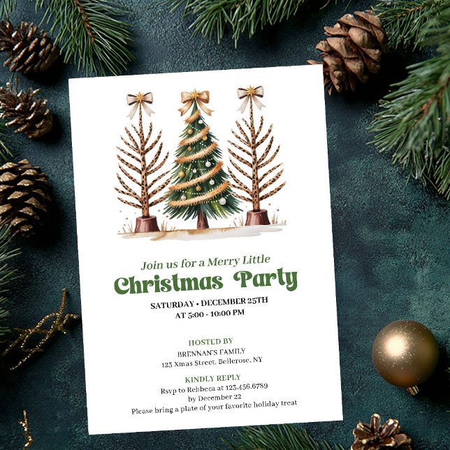 Convite Festa de árvore de Natal com leopardo em aquarela  (Chic watercolor leopard Christmas tree party invite)