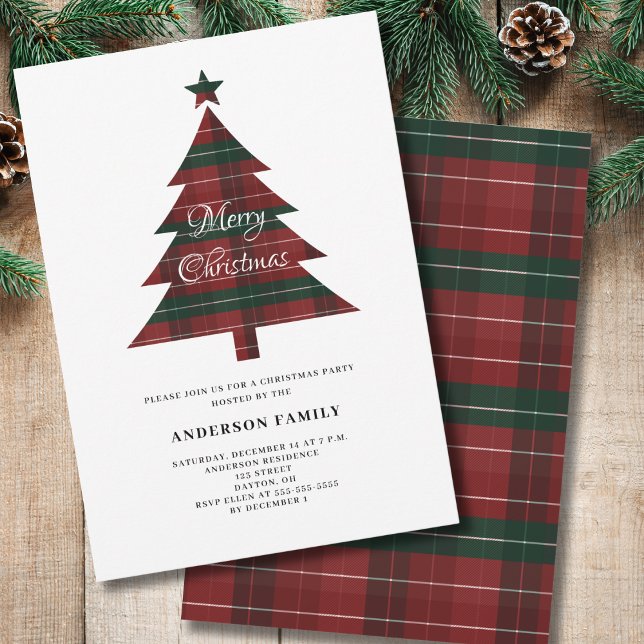 Convite Festa de Árvore de Natal da Xadrez Verde Vermelha (Criador carregado)