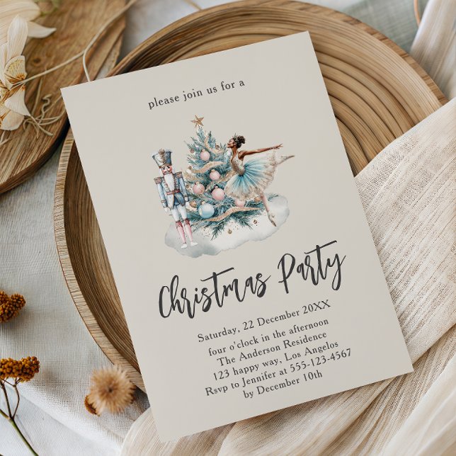 Convite Festa de Árvore de Natal Elegante Nutcracker (Criador carregado)