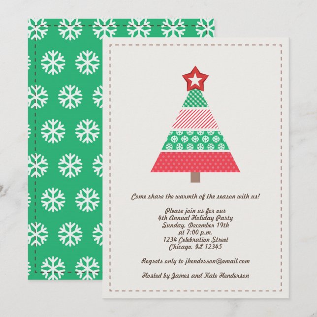 Convite Festa de Árvore de Natal Vermelho e Verde (Frente/Verso)