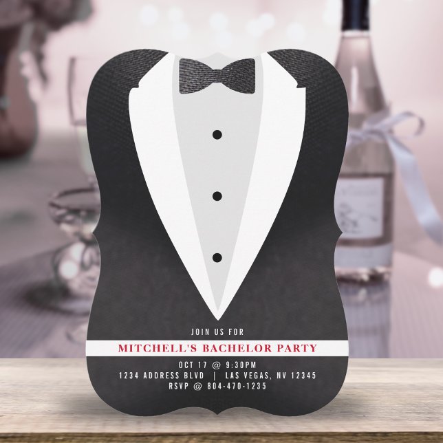 Convite Festa de Bachelor Preto e Torta (Black Suit & Tie Bachelor Party Invitation
)