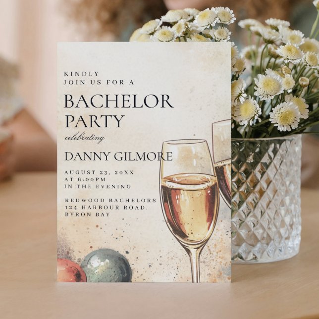 Convite Festa de Bachelor Simples e Elegante (Criador carregado)