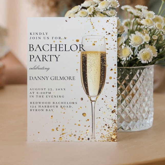 Convite Festa de Bachelor Simples e Elegante (Criador carregado)