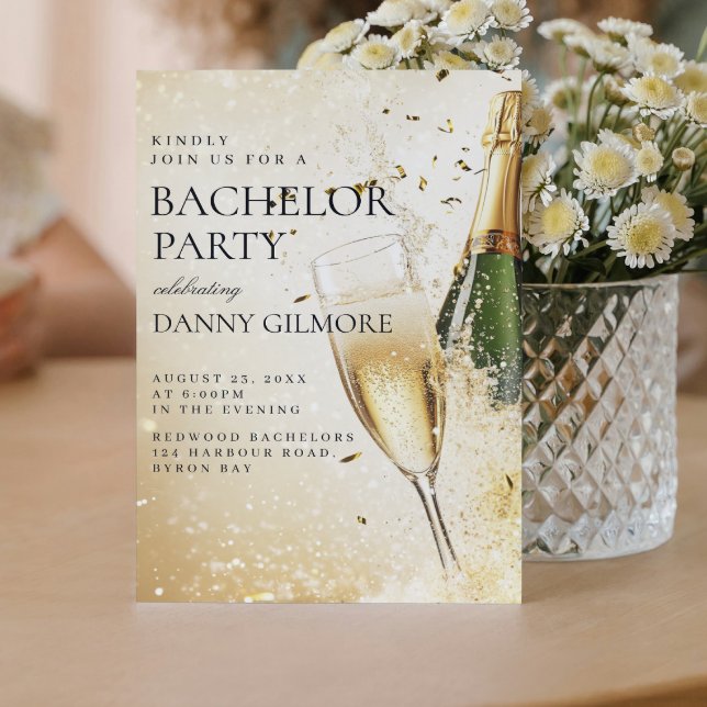 Convite Festa de Bachelor Simples e Elegante (Criador carregado)