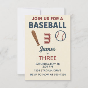 Convite Festa de baseball desportivo de aniversário de 3 a