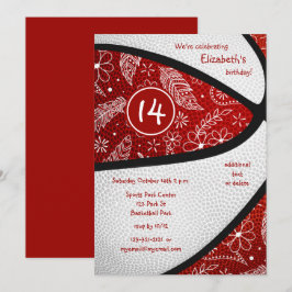 Convite festa de basquetebol para meninas com desenho de p