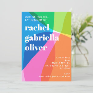 Convite Festa de Bat Mitzvah Colorida Abstrata com Arco-ír