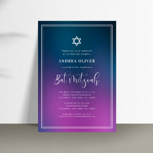 Convite Festa de Bat Mitzvah com Gradiente Roxo Azul e Mol