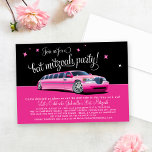 Convite Festa de Bat Mitzvah Glam Rosa no Limusine<br><div class="desc">Um limusine rosa esticado desliza sob um céu preto estrelado neste convite de festa de Bat Mitzvah glamoroso, combinado com uma fonte fluida e detalhes divertidos que anunciam a celebração. Uma escolha divertida para uma festa de Bat Mitzvah temática de limusine, celebração de noite das meninas ou festa glamorosa de...</div>