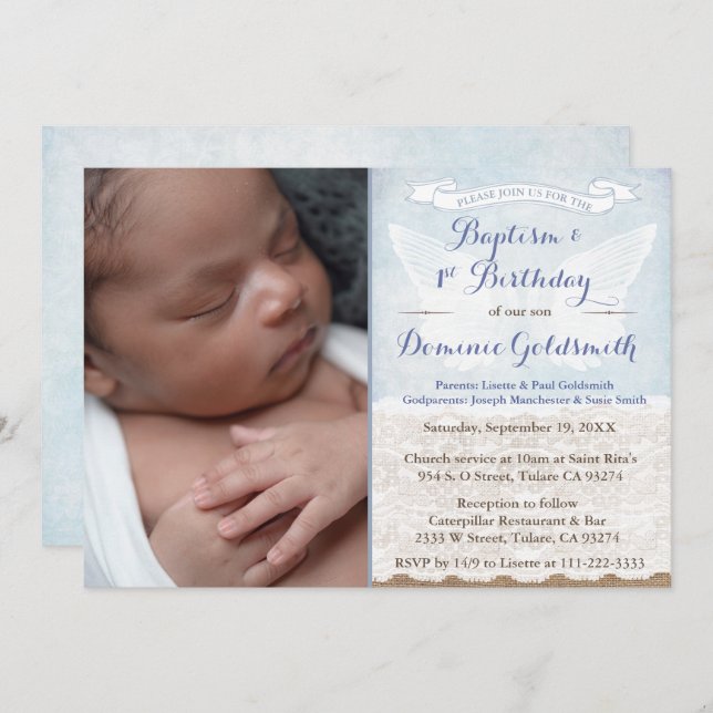 Convite Festa de Batismo do primeiro aniversario de Fotogr (Frente/Verso)