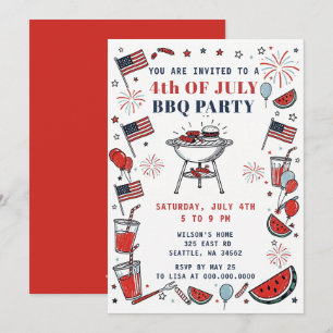 Convite Festa de BBQ de 4 de Julho Desenhada à Mão com Doo