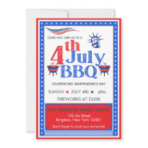 Festa de BBQ de 4 de Julho Vermelho Branco e Azul 