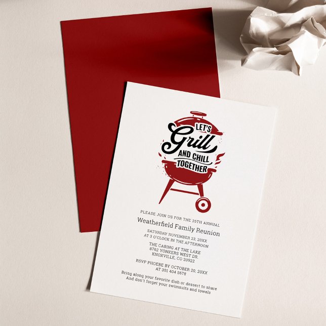 Convite Festa de BBQ de Reunião de Família de Verão (Lets Grill and Chill Summer Family Summer Cookout Invitation)