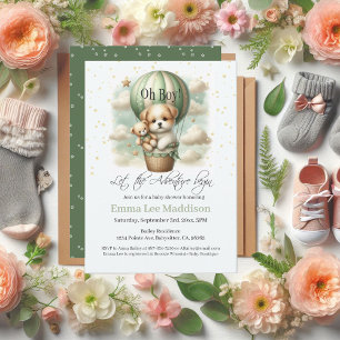 Convite Festa de Bebê Balão de Ar Quente Cachorrinho Avent