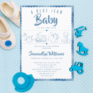 Convite Festa de Bebê Blue Jean Baby Brinquedos Fofo em De