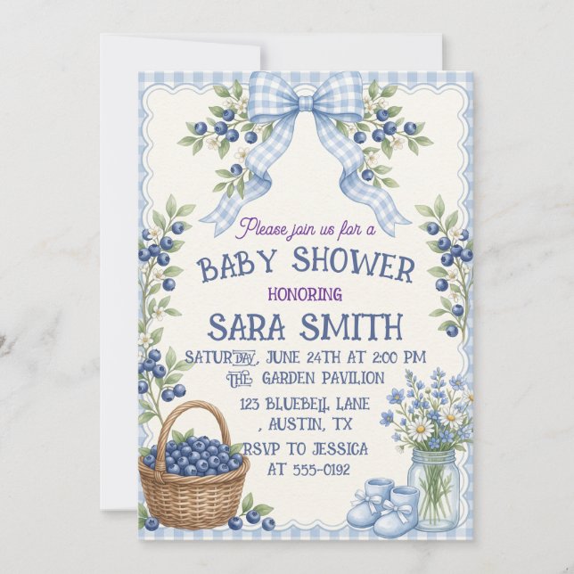 Convite Festa de Bebê Blueberry Patch Baby Sprinkle (Frente)