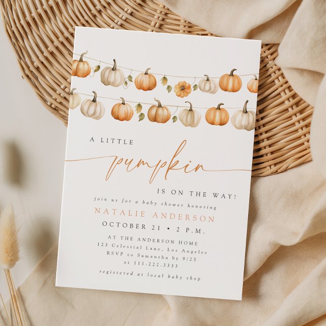 Convite Festa de Bebê Boho Little Pumpkin Clothesline Outo (Criador carregado)