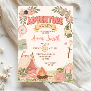 Convite Festa de Bebê Boho Pink Aventura Aguarda