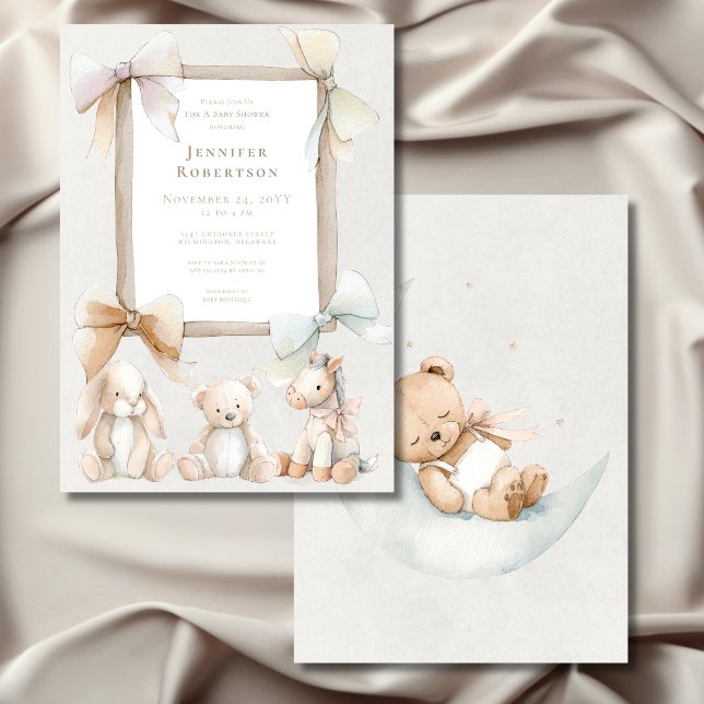 Convite Festa de Bebê com Brinquedo de Berçário Neutro e S (Soft Gender Neutral Nursery Toy Baby Shower Invitation)