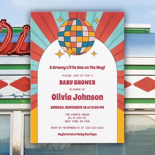 Convite Festa de Bebê com Música Rétro em Vinil dos Anos 6 (Criador carregado)