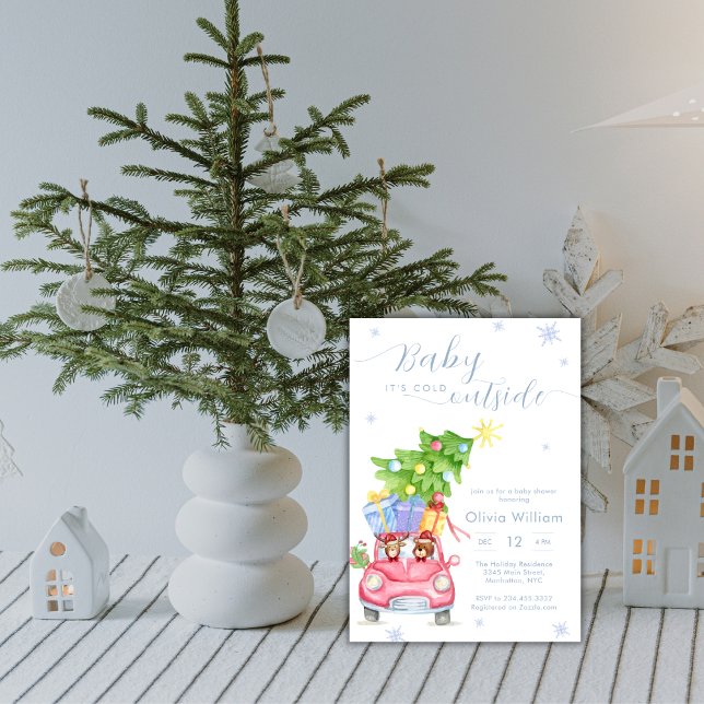 Convite Festa de Bebê de Animais da Floresta 'Bebê Está Fr (Baby It's Cold Outside Woodland Animal Baby Shower Invitation)