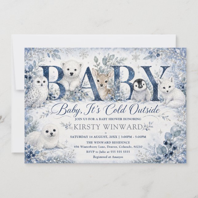 Convite Festa de Bebê de Inverno Baby It's Cold Outside (Frente)
