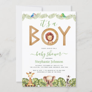 Convite Festa de Bebê do Menino Leão Animais da Savana Fol