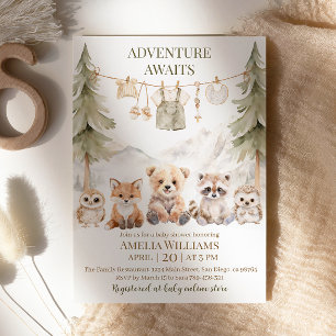 Convite Festa de Bebê dos Animais da Floresta: Aventura Es