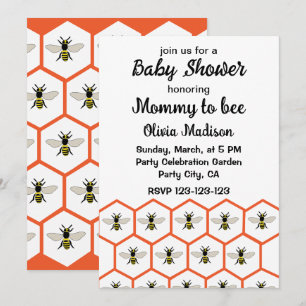 Convite Festa de Bebê Honey Bee Honeycomb Mamãe para Abelh